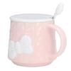 400ml Cute Bowknot Ceramic Tea Milk Water Cup Coffee Mug with Lid Stainless Steel Spoon for Home Holiday Gifts