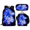 Sonic Rucksack-Set für Kinder 3-teilig Anime Schultasche Brottasche Federmäppchen Grundschüler Geschenk