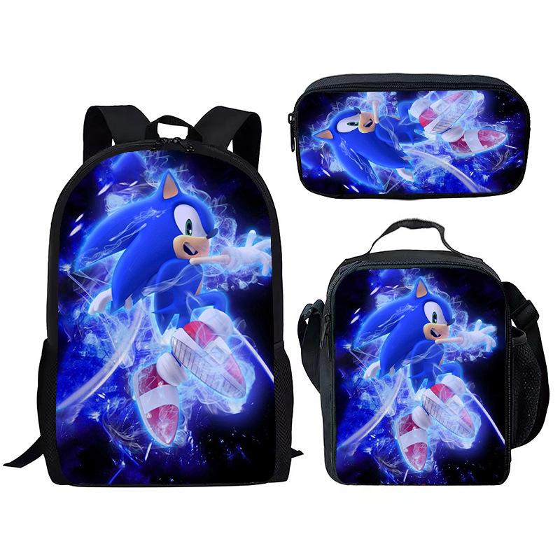 Sonic Rucksack-Set für Kinder 3-teilig Anime Schultasche Brottasche Federmäppchen Grundschüler Geschenk