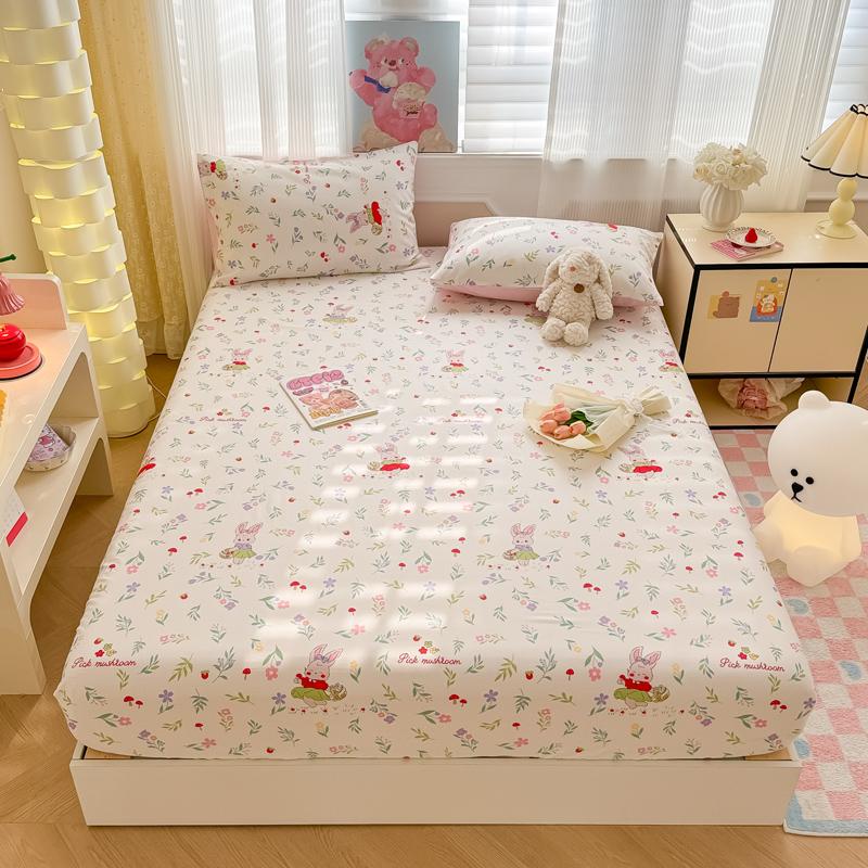 Pure Cotton Fitted Sheet Single/Queen Size Bed Cover Skin-friendly Bedsheets Home Bed Linen Couvre Lit (No Pillowcase)