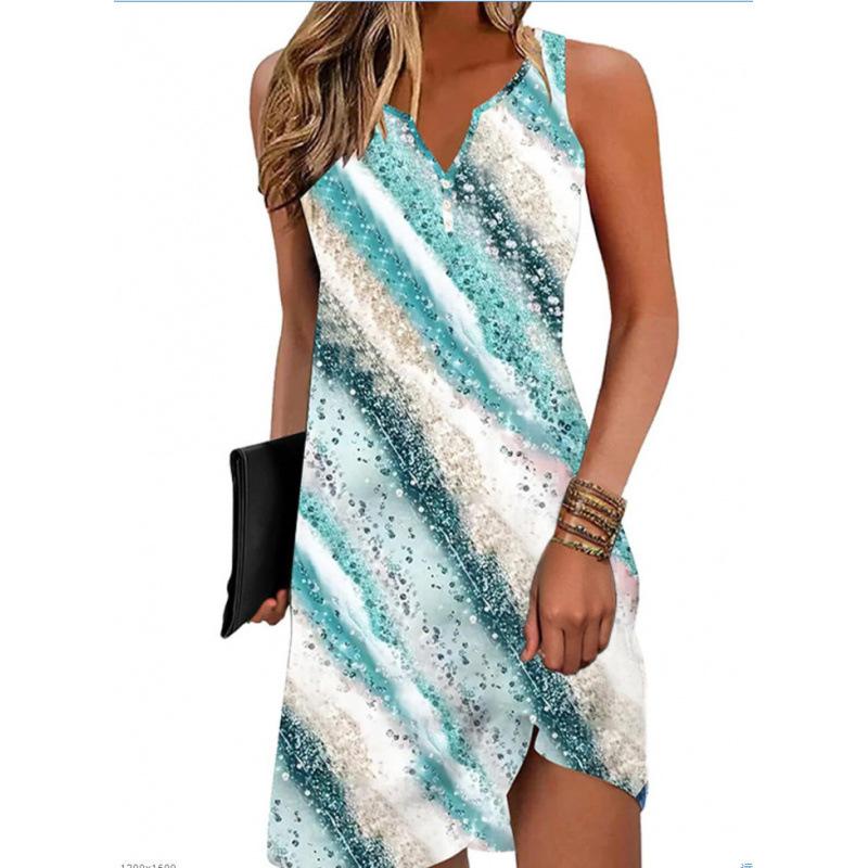 Summer New Printed Suspender Women's Fashion and Comfortable V-Neck Sleeveless Dress