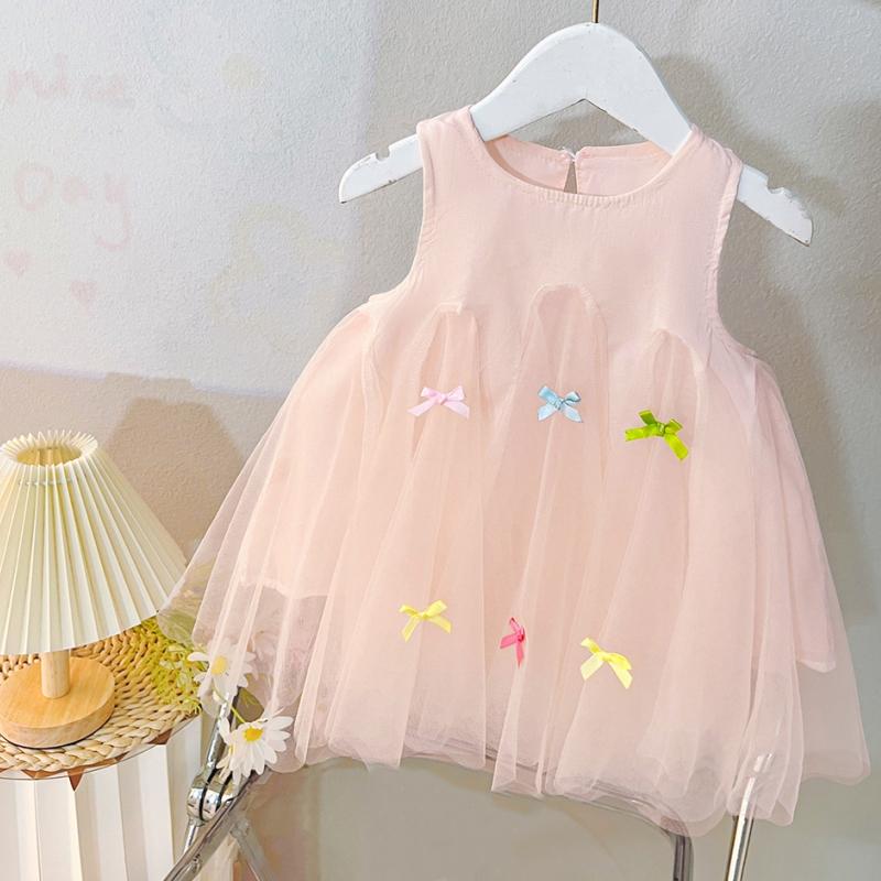 Kids Dresses For Girls Pink Lace Sweet Princess Girls Mesh Dress Summer Children's Sleeveless Party Dresses For Baby Sundress
