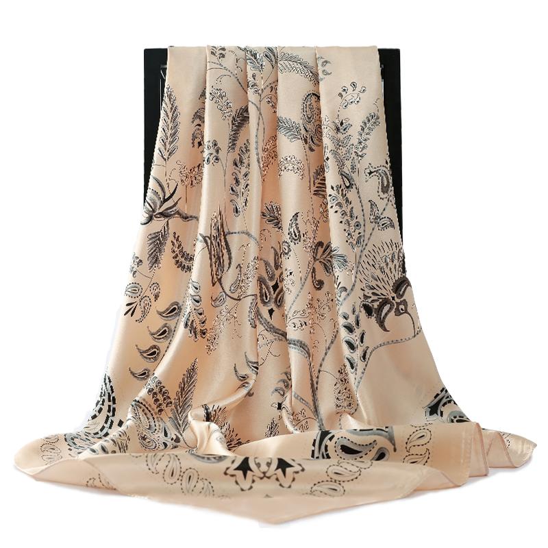 

Банданы 90X90СМ Четыре Сезона Мода Цветочные Шелковые Шарфы Новый Принт Солнцезащитный Квадратный Платок Европа И Америка Роскошные Шали 90X90CM