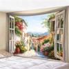 Window View Tapestry Wall Hanging, Scenic Nature Landscape Backdrop, Artificial Window Wall Decor for Bedroom Living Room