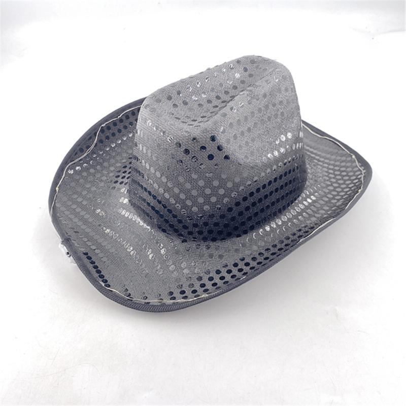 Sparkly Glowing Cowboy Hats Glinting Sequins Panama Hat for Party Halloween