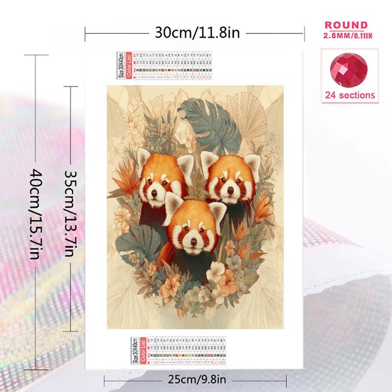Red panda and flowers Pattern 3pcs 100% Round Full Drill 5D DIY Diamond Painting Embroidery Cross Stitch Rhinestone Décor