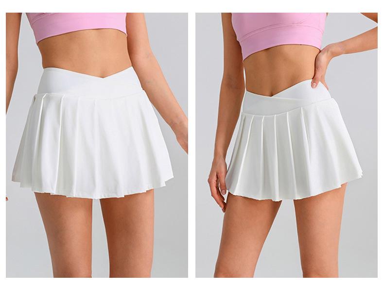 Solid Color High Waist Tummy Control Yoga Skirt - Women's Two-Piece Anti-Exposure Tennis Fitness Shorts