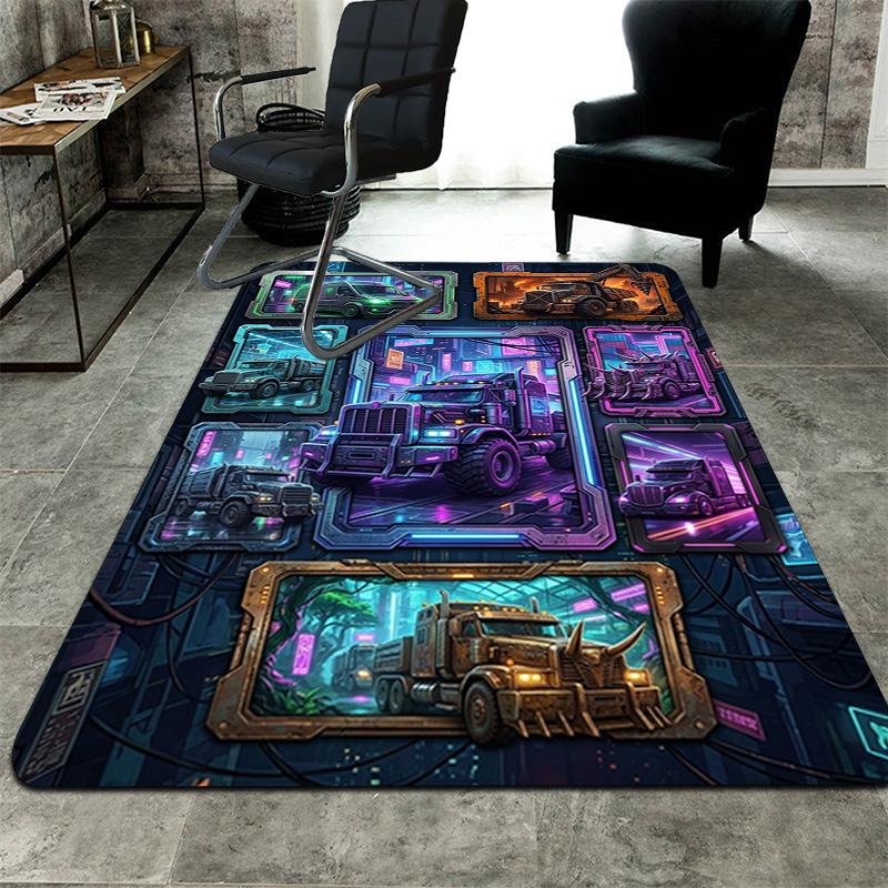 Cyberpunk Truck Gallery Pattern Rug Floor Mat for Living Room or Bedroom Soft and Comfortable Carpet a Gift for Birthday and Holiday.