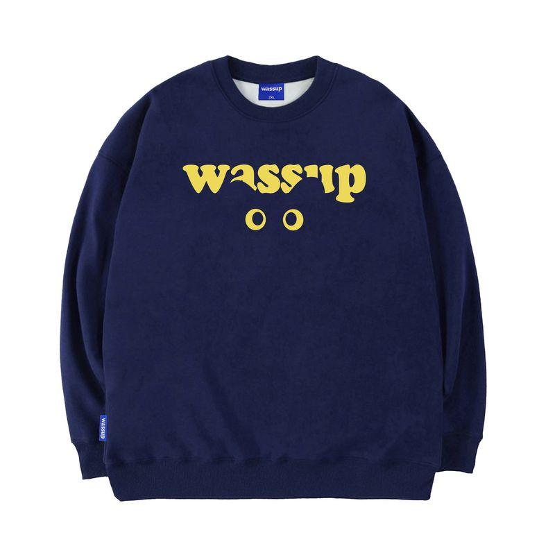 

Wassup Trendy Brand Cat-Eye Letter Crewneck Sweatshirt for Men, New Heavy-Duty Dark Green Vintage Hoodless Top for Women, Spring and Autumn Navy Blue (Heavyweight Essential) 3XL