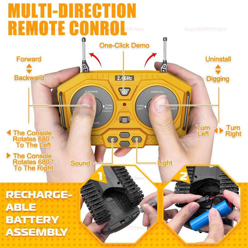 Giocattoli Auto RC per Bambini Radio 2.4G 4WD Telecomando Escavatore Camion Ribaltabile Bulldozer Modello Veicolo da Costruzione Elettrico Regalo per Bambino
