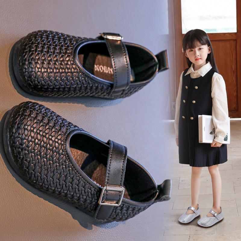 Fashion Simple Girl Princess Shoes Fashion Braided Style Kids Causal Leather Shoes Round-toe Versatile Children School Flat Shoes Soft
