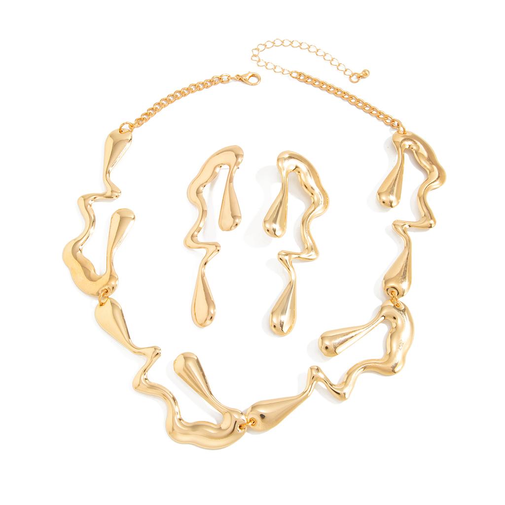 Ingemark Minimalism Irregular Water Drop Chokers Necklace Earrings for Women Punk Gold Color Metal Jewelry Set New Accessories