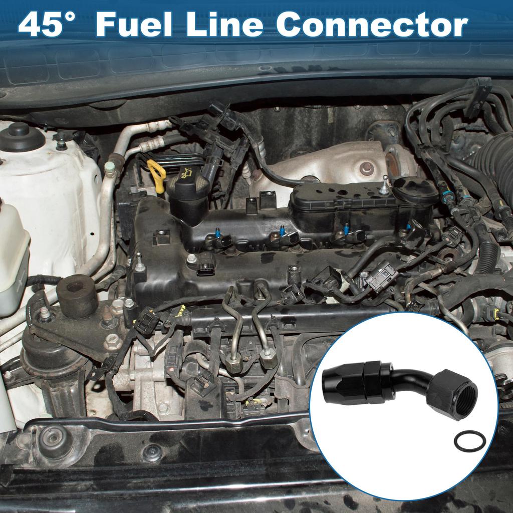 A ABSOPRO Female Flare Reducer Hose Fitting Adapter TF-1001-AN10 45° Fuel Line Connector with Aluminum O-Ring Black