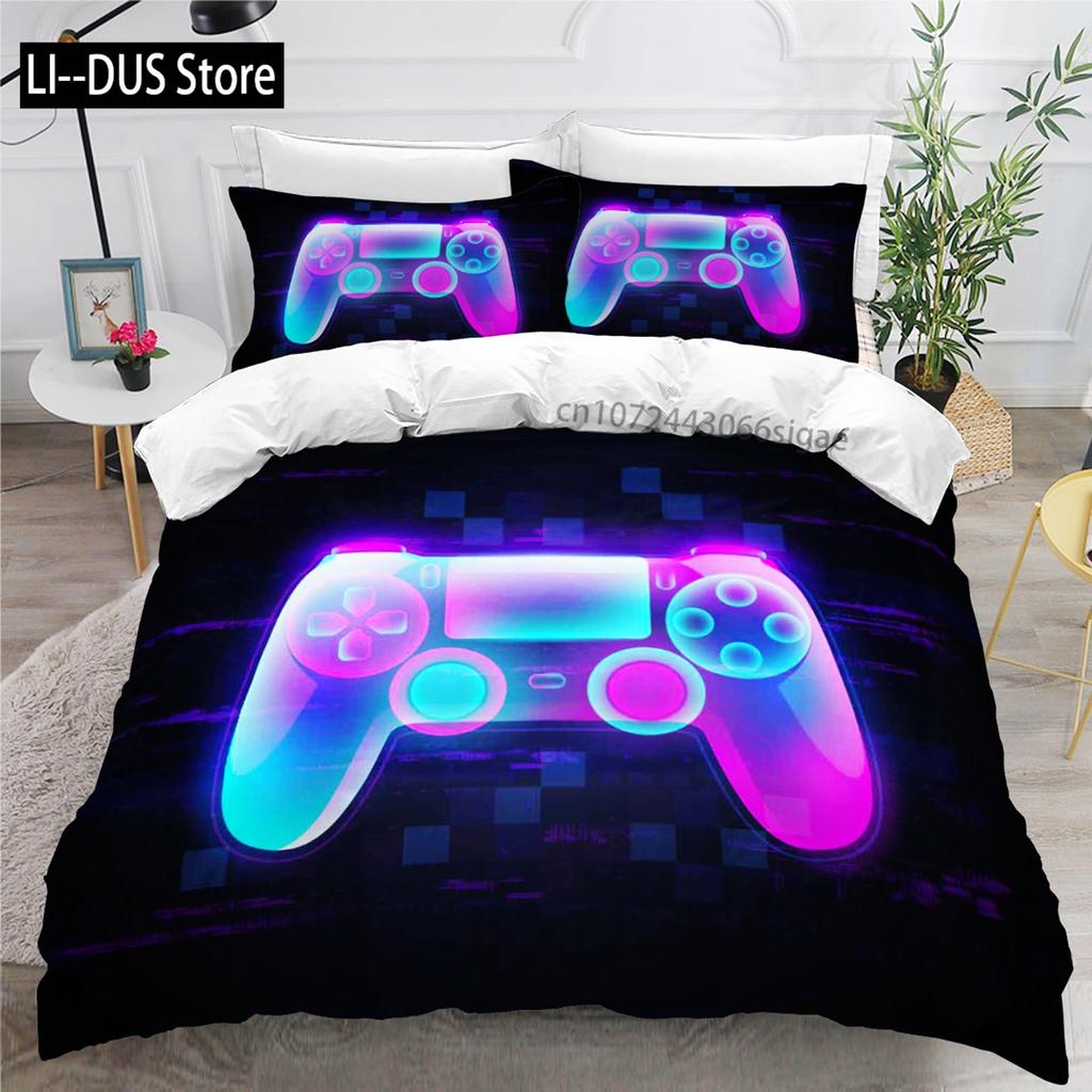 Spelarduvetäcke Set För Pojkar Spelbäddset För Tonåringar Videospel Täckesöverdrag Playstation King Size 2/3 delar Påslakan