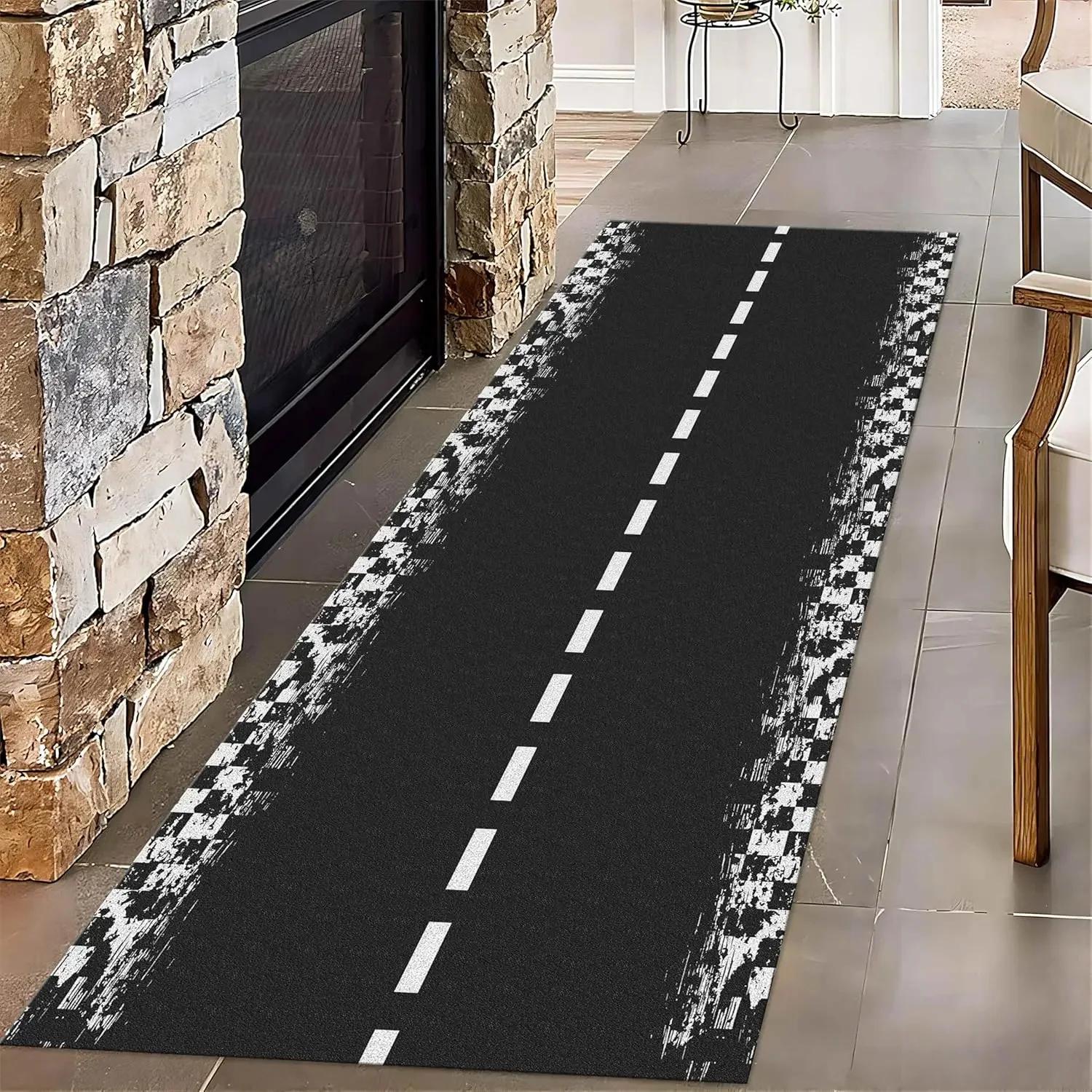 Vliegveld Runway Print Loper, Antislip Zwarte Luchthaven Vloermat voor Kinderkamer, Hal Luchtvaart Decoratie 40x60cm 16x24inch