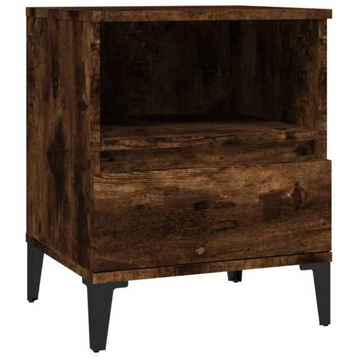 Table de chevet - Maison Exclusive - Chêne fumé - 1 tiroir &amp; 1 compartiment - Industriel 40x35x50 cm