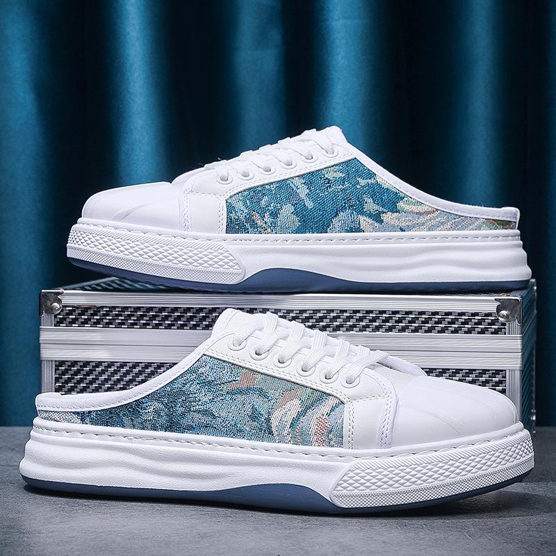 Spring 2025 new Korean version breathable bag head slippers men's fashion casual canvas lazy platform student men's shoes