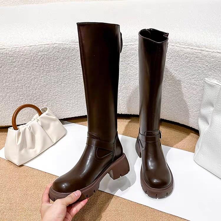 Thick-soled knight boots women's 2025 new autumn and winter western denim thick heel black knee-high long boots