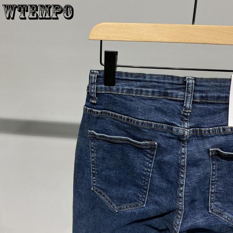 WTEMPO Sommer Herren Gerade Lockere Jeans Einfarbig Dünne Sektion Stretch Slim Jeans Einfache Lässige Atmungsaktive Dreiviertelhose