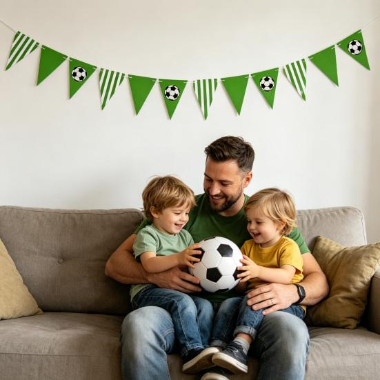 Fußballparty Wimpelkette Dreieckige Fahnen Bälle Girlande Sport-Thema Hängende Papierwimpel-Girlande für Fußballfans Heimparty-Zubehör