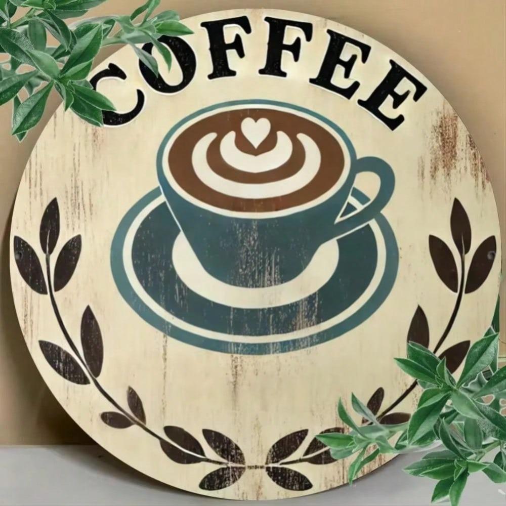 Vintage Coffee Metal Wall Art 8 Inch Round Iron Sign Cafe Bar Home Decor