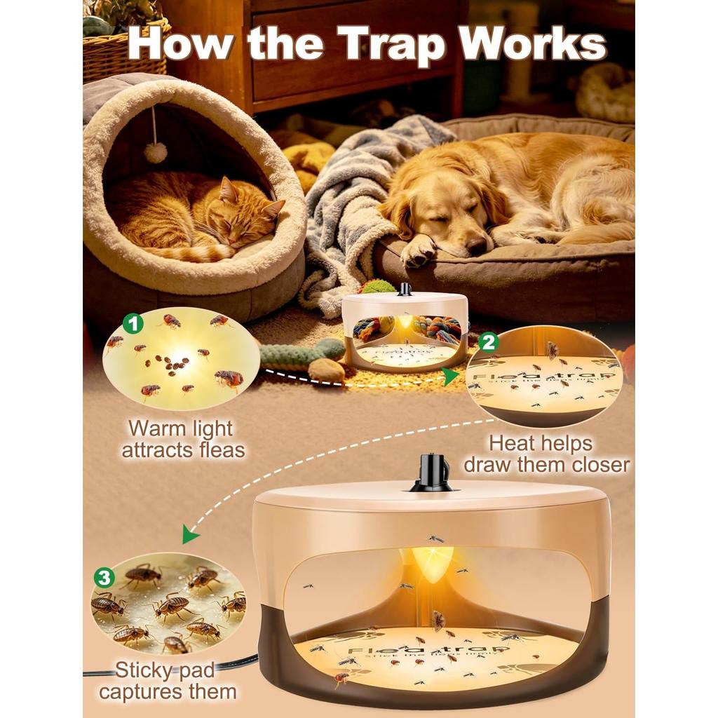 Flea Traps for Inside Your Home,New Bed Bug Trap with Light Refills and Sticky Pads,Electronic Fly Gnat Traps Indoor,Sticky Flea Bombs