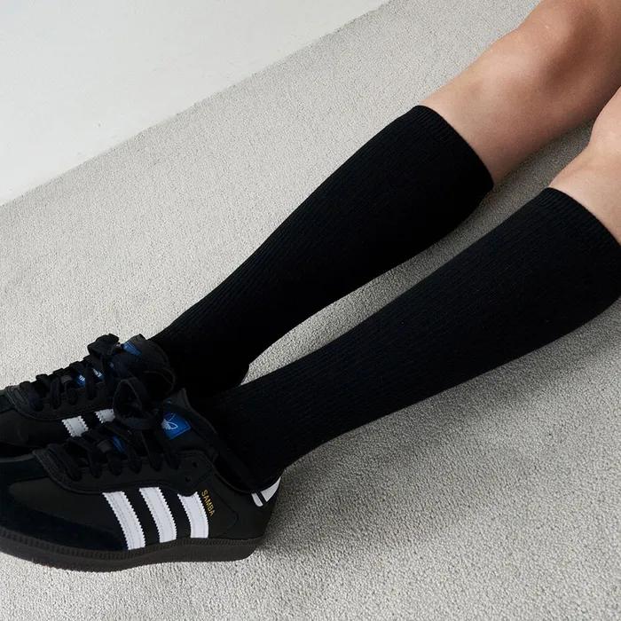 Basic Cotton Knee Socks - Black