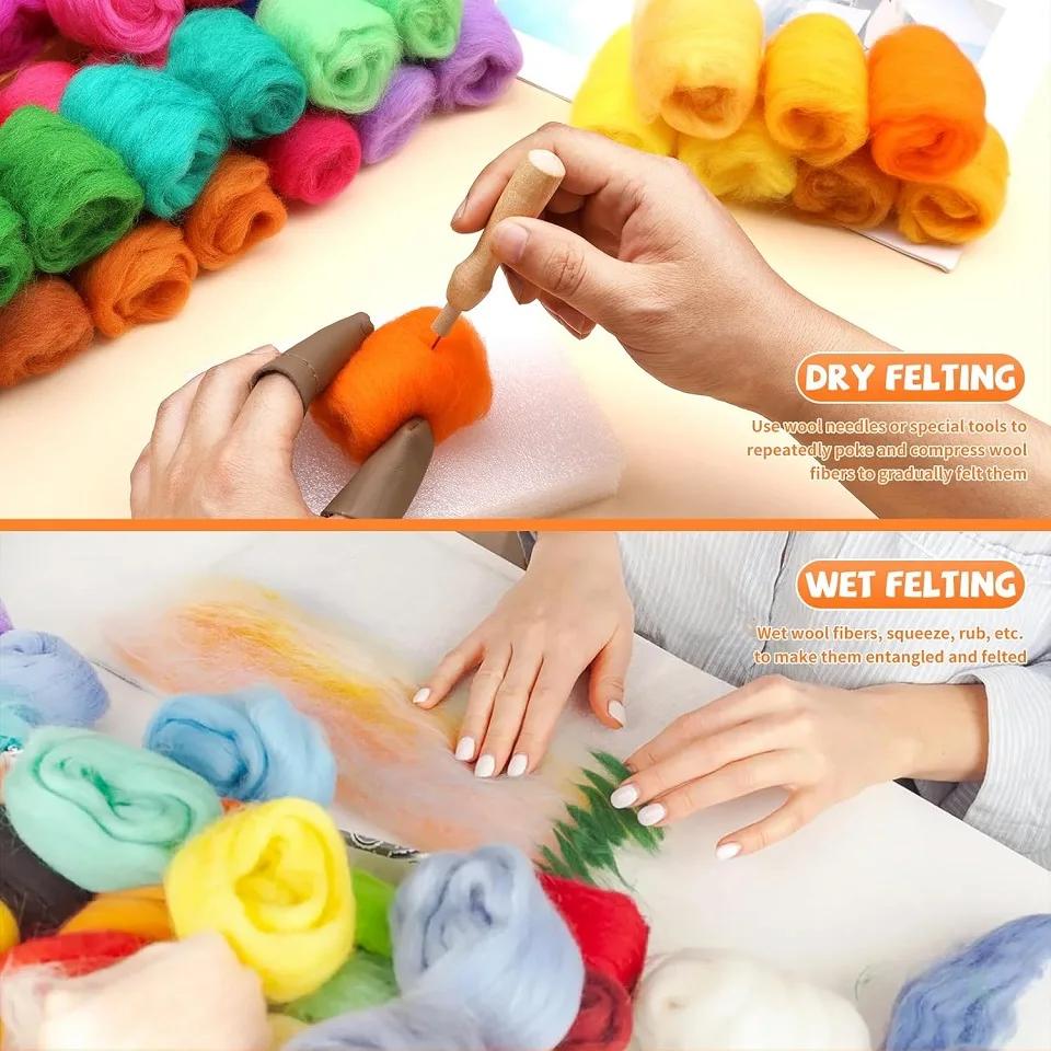 Wool Felt Kit,Colored Wool Strands,Hand Needle Felting Supplies DIY Craft Materials,Sheep Wool Blanket Making Set(random color)