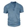 Men Black Washed Henley Neck Short Sleeve Chest Pocket Casual T Shirt