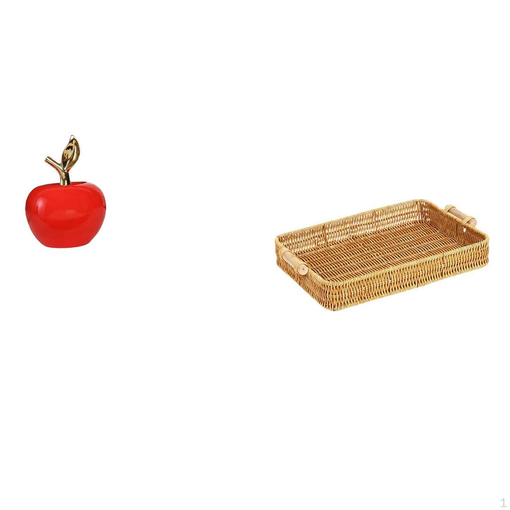 Ceramic Figurine Fruit Sculpture And Woven Basket Ornament for Home Decoration Study Room Cafe