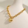 Vnox Stainless Steel Gold Plated Heart Lock Pendant Necklace Bracelet for Women, Chunky Curb Chain, Exquisite Trendy Jewelry New