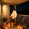 Outdoor Yard Party Decor Halloween Flying Ghost with Witch Broom  Large Lighted Hanging Decoration Easy Holiday Props Hat for Lawn Patio Porch