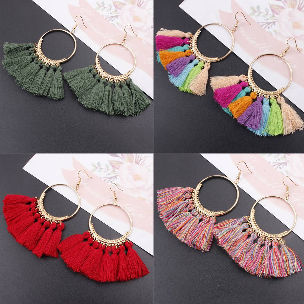 Fashion Women Bohemian Dangle Long Tassel Thread Drop Ear Earrings Stud Jewelry
