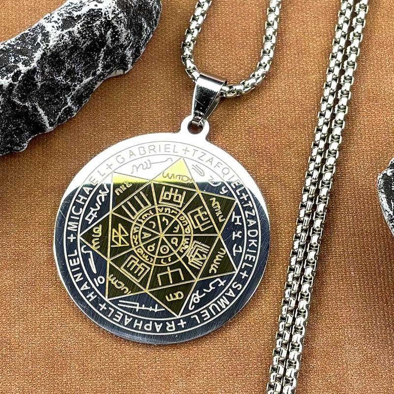 Christian Seven Archangels Medal Angel Pendant Necklace for Women Men Stainless Steel Seal of Solomon Amulet Chain Jewelry Gift