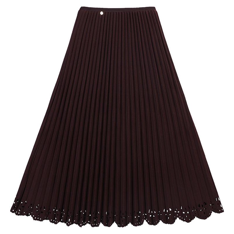 Fei Yuan Elegant Pleated Wool Plaid Skirt - Women's Autumn/Winter Midi in Versatile Solid Color