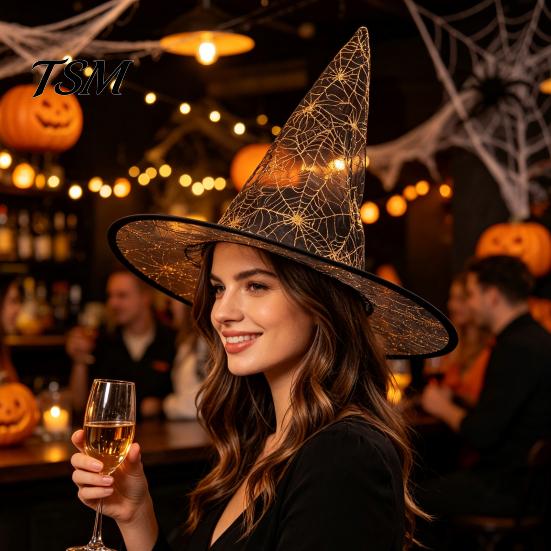 Wide Brim Witch Hat Cone-shaped Transparent Organza Hat, Lightweight Halloween Costume Accessory for Wizard Party Decorations And Cosplay Photo Props