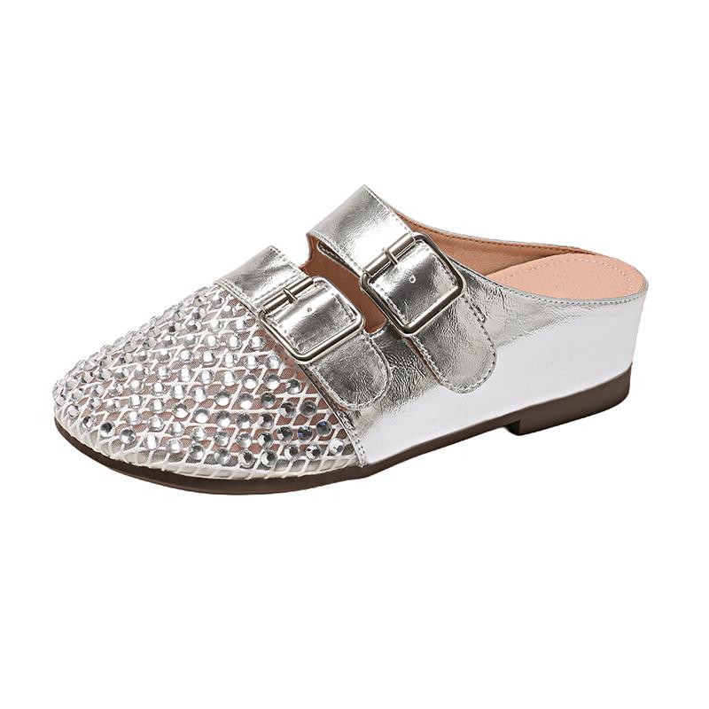 

Baotou Semi-slippers Wear Out 2026 Summer Mesh Rhinestone with Drill Breathable Sandals 40 срібний