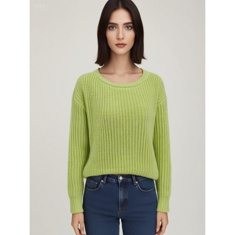 European American Solid Color Crew Neck Sweater Women's Autumn Winter New Loose Long-sleeved Pullover Sweater