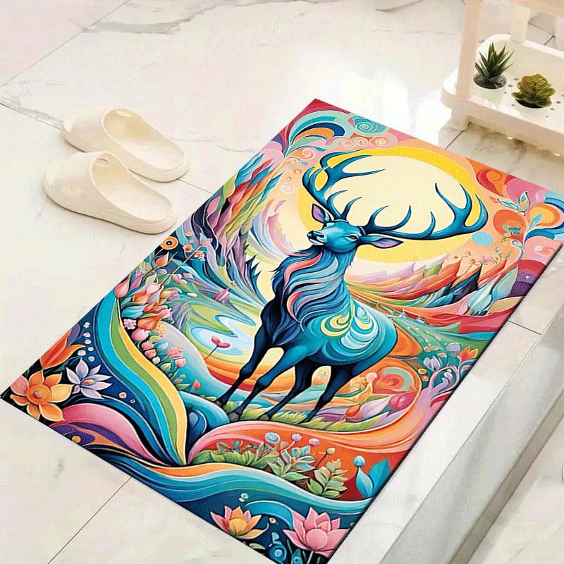1pc Elegant deer Design Area Rug - Soft, Anti-Slip, and Durable Gaming Room Decor for Bedroom