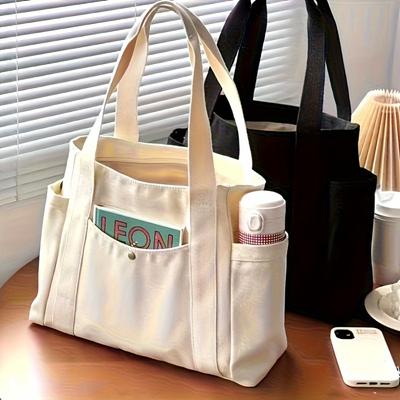 Spacious Canvas Tote: Perfect for Commuting or College Style - Zip Closure, Unlined, No Decoration