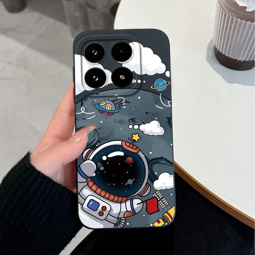 Cute Moon Astronaut Phone Case For Xiaomi 17 15 15T 14 14T Pro Poco C71 C75 M7 M8 F7 F8 Casing Soft Liquid Silicone Anti Slip Shell  For Xiaomi Covers