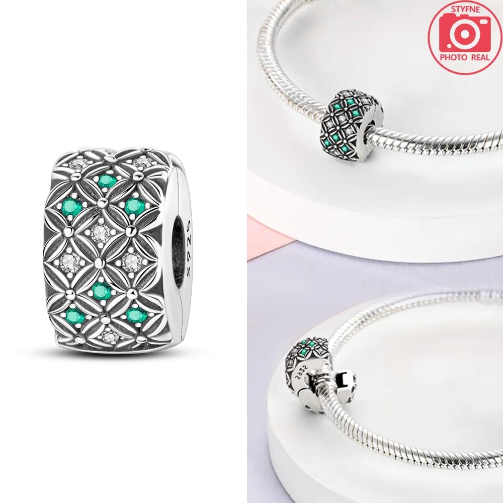 Elegant Exquisite Genuine Copper Charm Daisy Zircon Bead Stopper Safety Chain Fits Bangle Bracelets Jewellery Clip Gifts Women