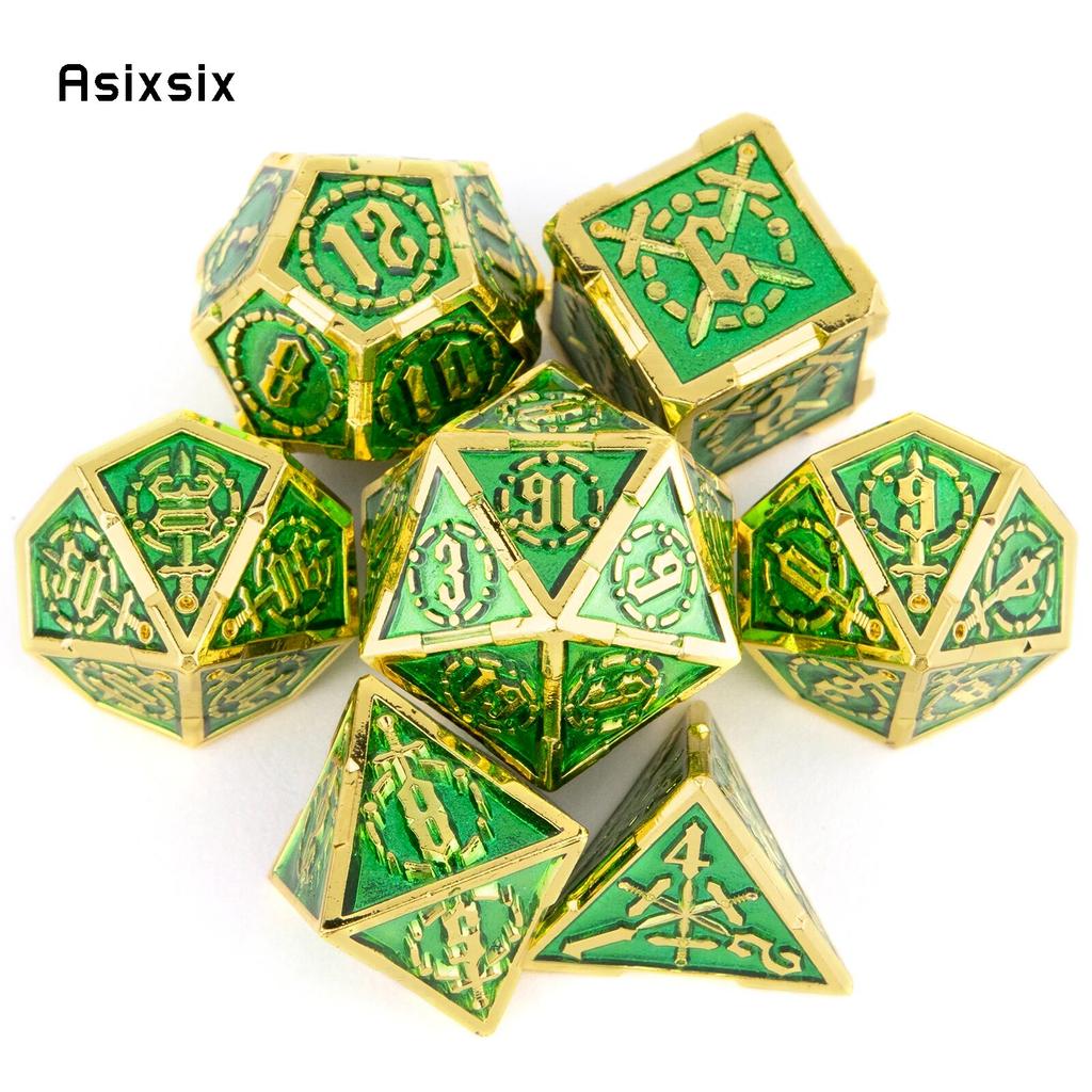 7 Pcs Green Golden Double Swords Metal Dice Solid Polyhedral Dice Set Suitable for Role-Playing RPG    Board Game