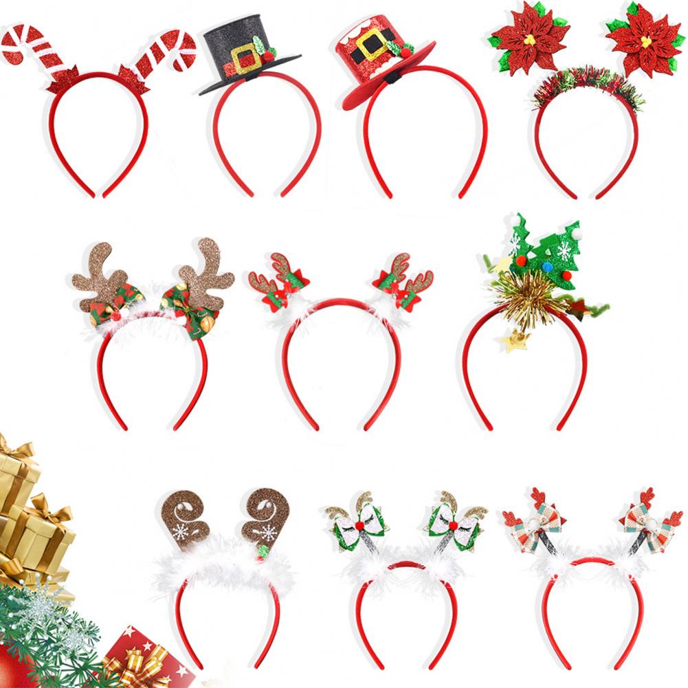 Green Holiday Headbands Festive Christmas Headbands for Parties Photos Snowman Reindeer Santa Hat Hair Hoop Accessories for Kids