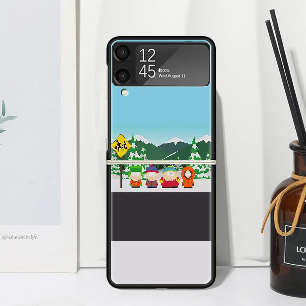 

Cartoon S-South-Parkes Phone Case For Samsung Galaxy Z Flip 7 Flip7 Zflip 6 Flip6 5 Flip5 4 Flip4 3 Flip3 5G Fundas Black Cover Samsung Z Flip 5