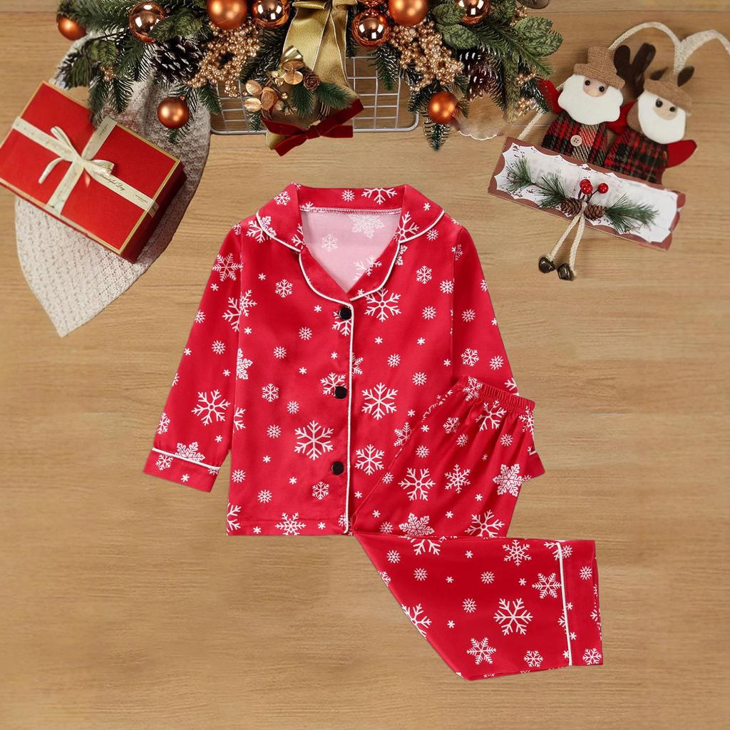 New Flame Retardant Christmas Cartoon Pattern Printed Home Clothes Children's Long-sleeved Trousers Pajamas Air-conditioned Clothes Set
