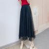 Spring 2026 Velvet Polka Dot Mesh High-Waisted Midi Skirt