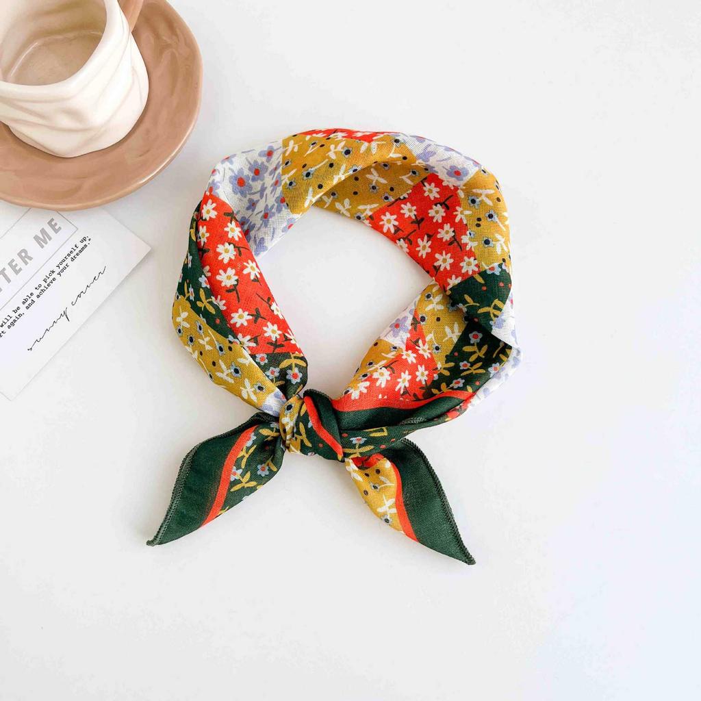 [18 cotton and linen] French high-end bag head small square scarf women's seaside photo silk scarf spring and autumn decorative versatile scarf