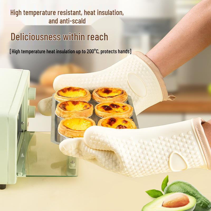 In Stock Silicone Anti-scald Five-Finger Kitchen Gloves, Heat-resistant for Oven and Microwave, Custom Logo Available