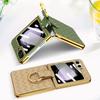 Woven Pattern PU Leather with Glass Front Film Shockproof Phone Case for Samsung Galaxy Z Flip7 6 5 with Finger Ring Bracket